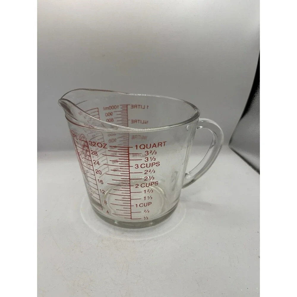 Anchor Hocking Oven Basics 4 Cup 1 Quart Glass Measuring Cup Clear Red Markings